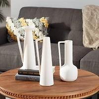 CosmoLiving by Cosmopolitan Set of 3 White Ceramic Modern Vase, 13", 12", 11"