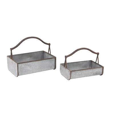 Gray Metal Farmhouse Handle Planter Set
