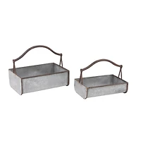 Gray Metal Farmhouse Handle Planter Set
