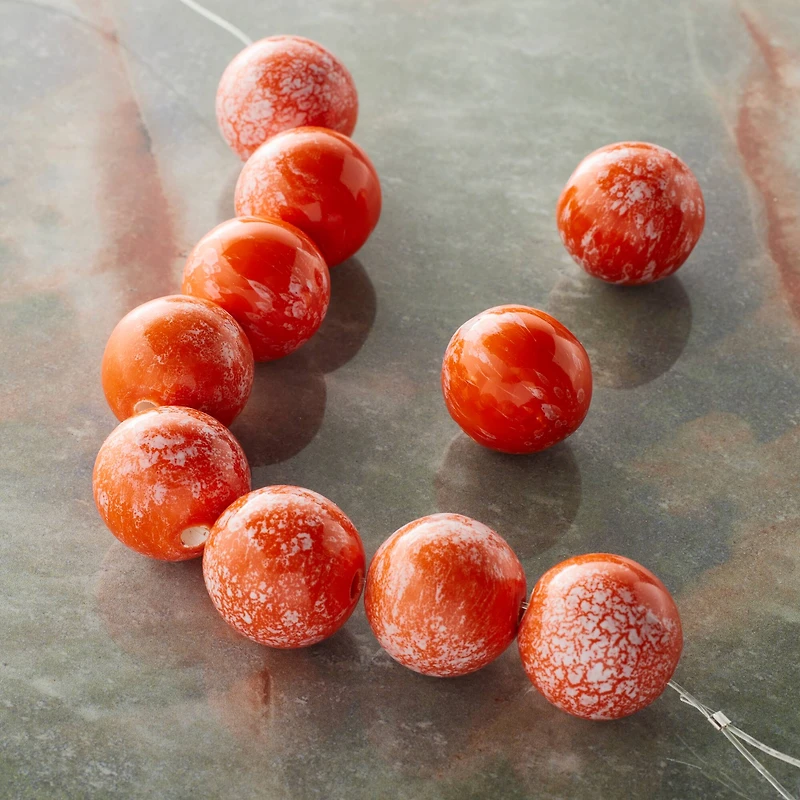 12 Packs: 10 ct. (120 total) Orange Painted Ceramic Round Beads, 16mm by Bead Landing™