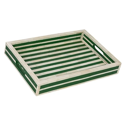 Hello Honey® 18" Green & Cream Reclaimed Wood Tray with Handles