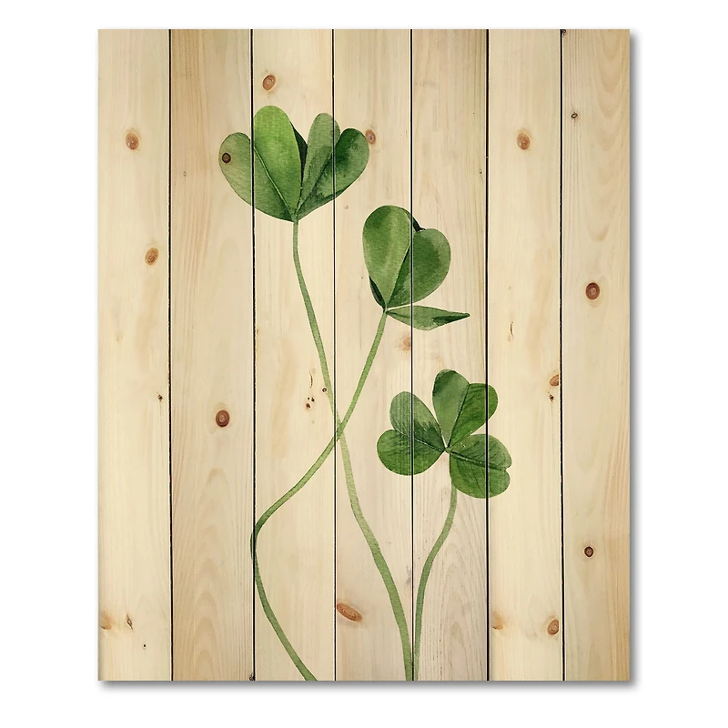 Designart - Field Plant Detail Clover - Farmhouse Print on Natural Pine Wood