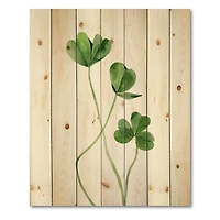 Designart - Field Plant Detail Clover - Farmhouse Print on Natural Pine Wood