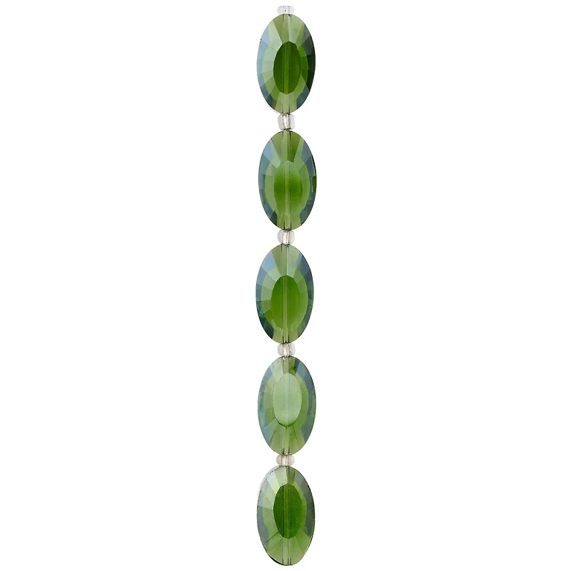 12 Pack: Green Glass Faceted Oval Beads, 20mm by Bead Landing™