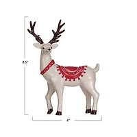 Hello Honey® 8.5" White, Red & Black Decorative Stoneware Reindeer