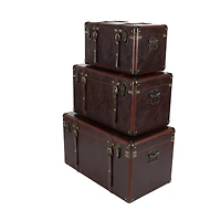 Set of 3" Brown Leather Traditional Trunk, 19", 24", 27"