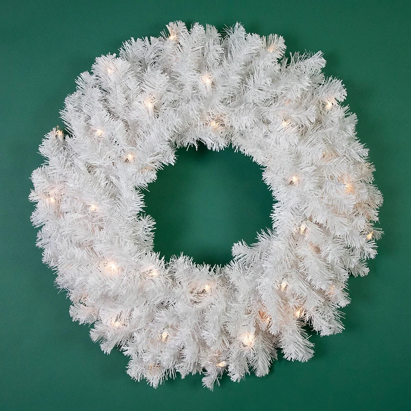 24" Pre-Lit White Artificial Christmas Pine Wreath