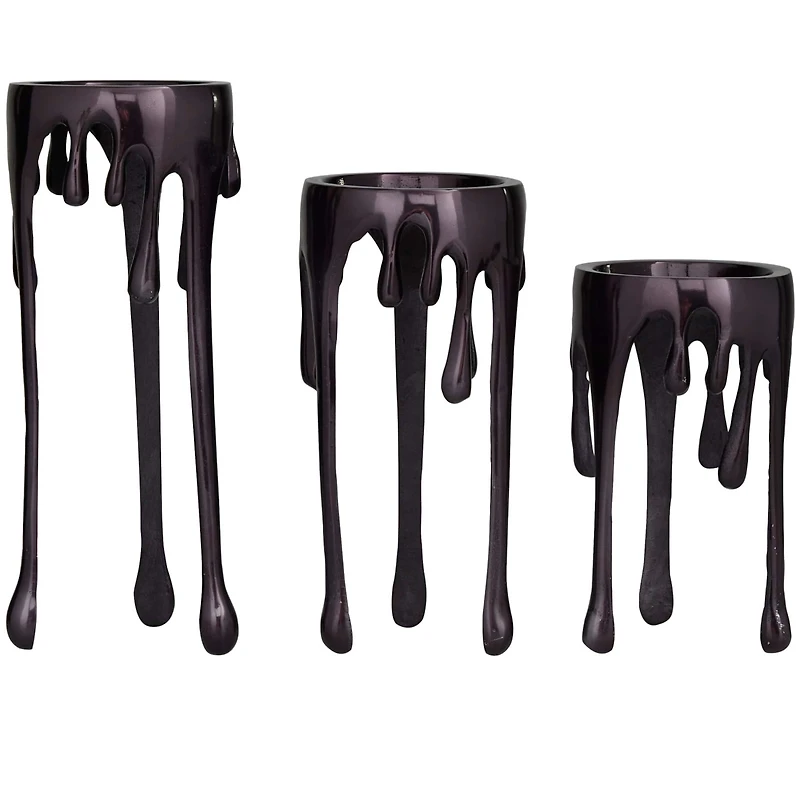 CosmoLiving by Cosmopolitan Black Aluminum Pillar Candle Holder with Dripping Melting Designed Legs Set