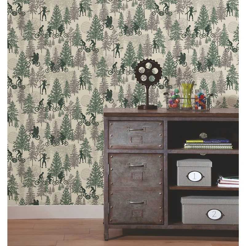 RoomMates Netflix Stranger Things Hawkins Woods Green Peel & Stick Wallpaper