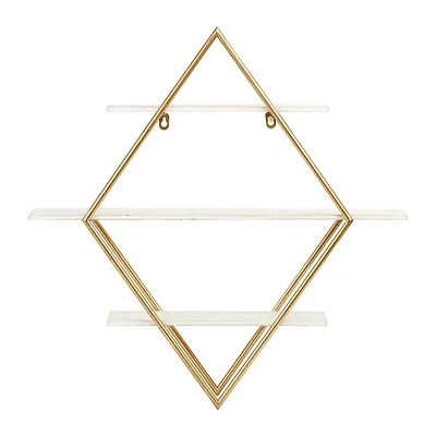 Hello Honey® Wood & Gold Diamond Wall Shelf