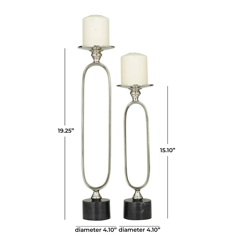 Silver Aluminum Modern Candle Holder Set, 15'' & 19''