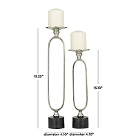 Silver Aluminum Modern Candle Holder Set, 15'' & 19''