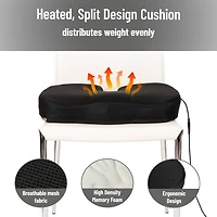 Mind Reader Heated Memory Foam Seat Cushion, Air-Cloud Technology, Coccyx & Hip Pain Relief with 4 Heat Settings, Timer & Auto Shut-Off, Black