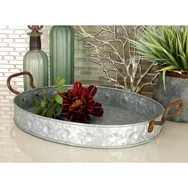 Grey Metal Farmhouse Tray Set