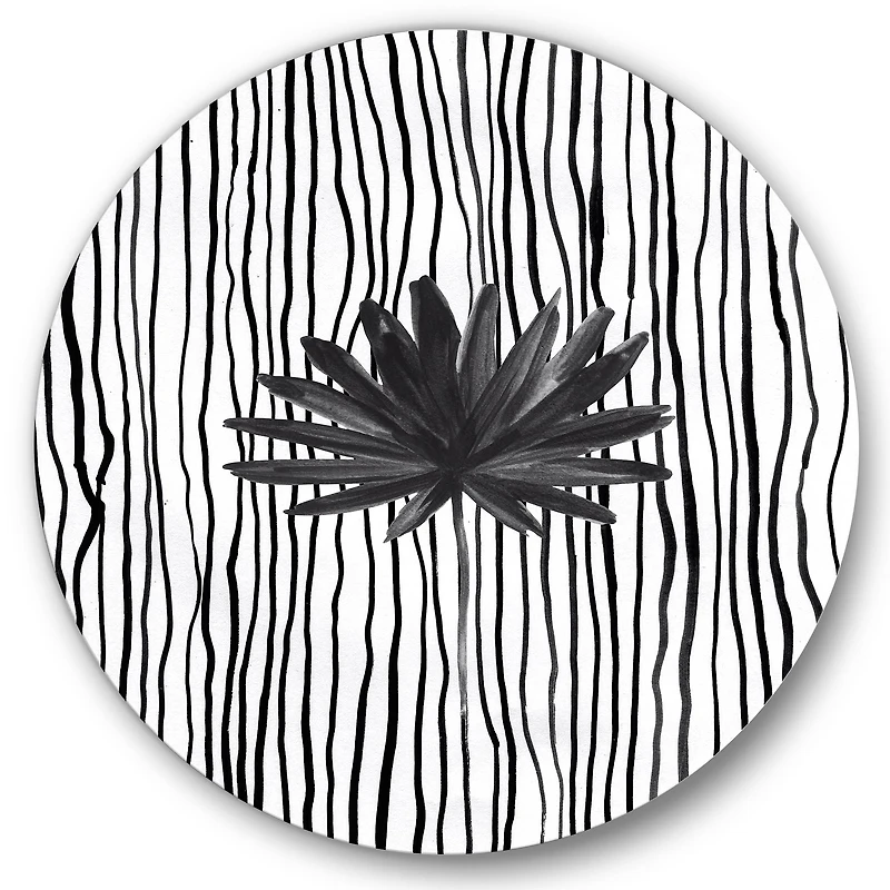 Designart - Black and White Tropical Leaf On Striped III
