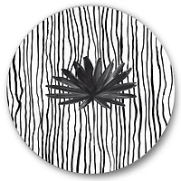 Designart - Black and White Tropical Leaf On Striped III