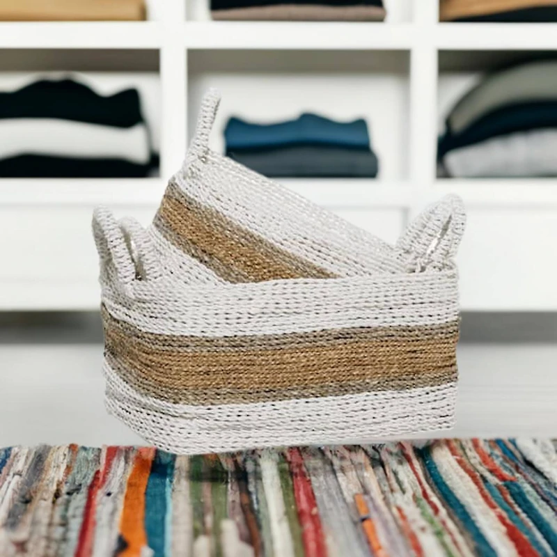 White & Brown Nesting Storage Basket Set