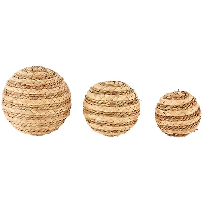 Brown Seagrass Handmade Braided Decorative Ball Orbs & Vase Filler Set