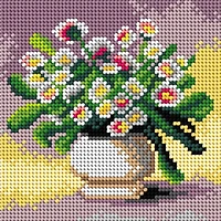 Orchidea Needlepoint Canvas For Halfstitch Without Yarn Daisies In A Vase - Printed Tapestry Canvas