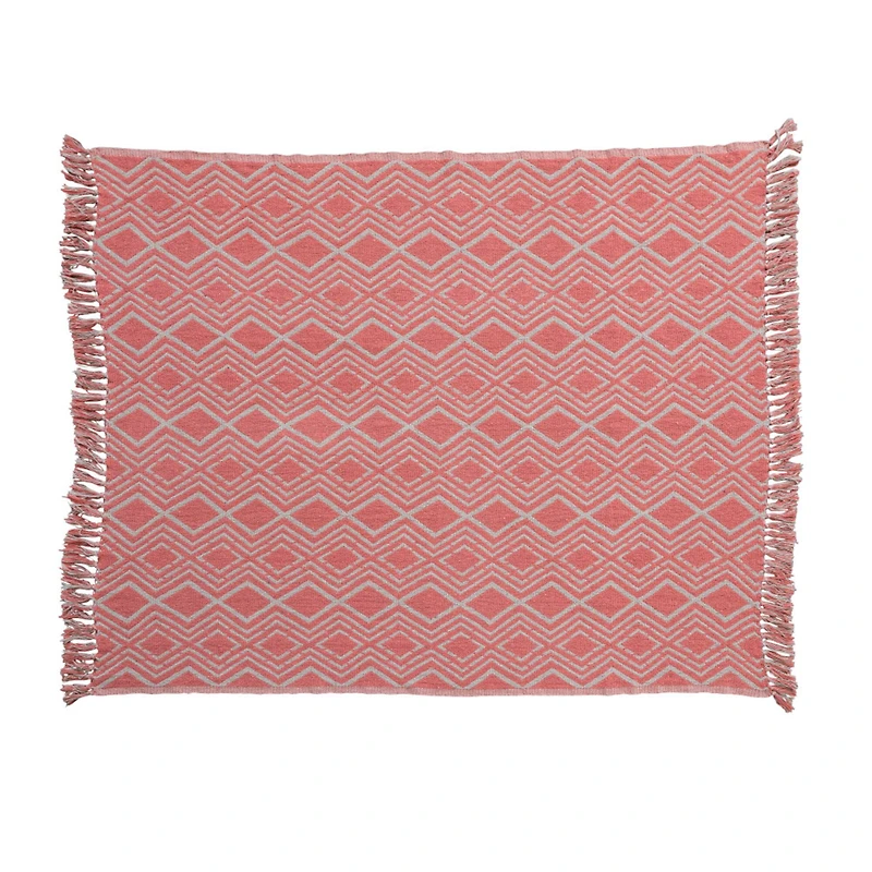 Hello Honey® Pink Geometric Design & Fringe Recycled Cotton Blend Throw Blanket