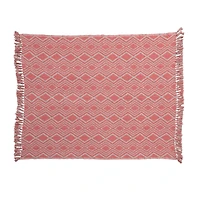 Hello Honey® Pink Geometric Design & Fringe Recycled Cotton Blend Throw Blanket