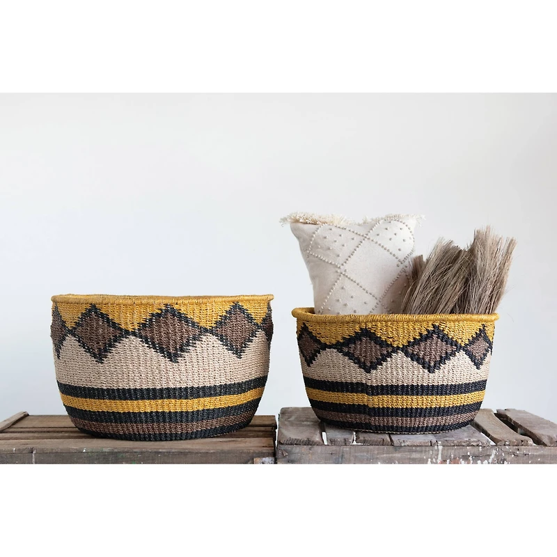 Diamond Design & Fringed Ends Cotton & Linen Lumbar Pillow