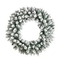 24" White LED Lights Flocked Artificial Christmas Wreath