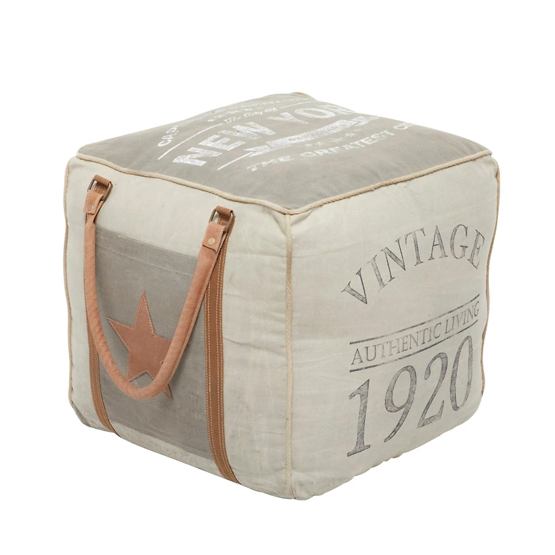 Grey Canvas Rustic Stool, 19" x 21" x 21"