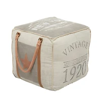 Grey Canvas Rustic Stool, 19" x 21" x 21"