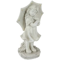 18" Solar LED-Lit Girl with Umbrella Outdoor Garden Statue
