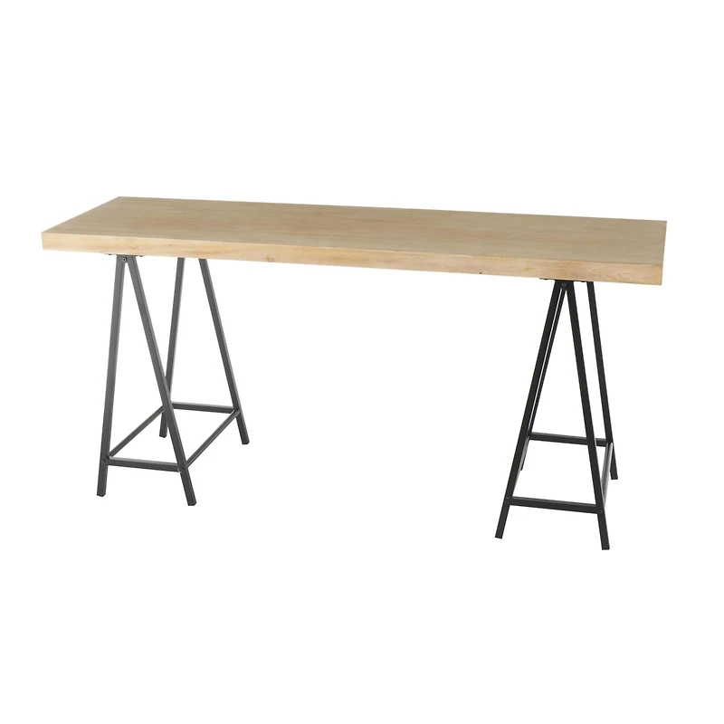 63" Brown Living Room Console Table with Black Metal Supports