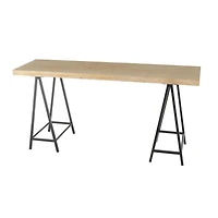 63" Brown Living Room Console Table with Black Metal Supports