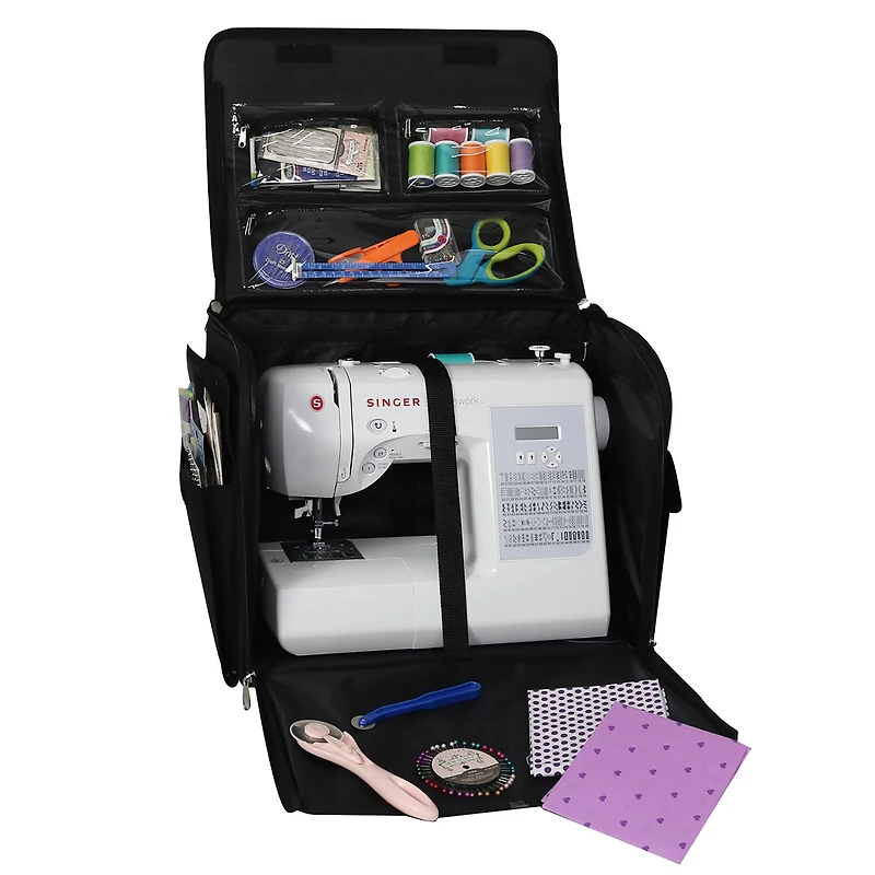 Everything Mary Black & White Floral Rolling Sewing Machine Tote