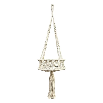 30.5" White Macrame Hanging Basket with Tassel by Ashland®