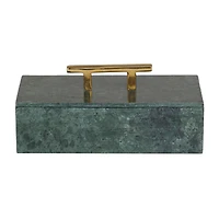 Green Marble Box with Gold Bar Handles Set