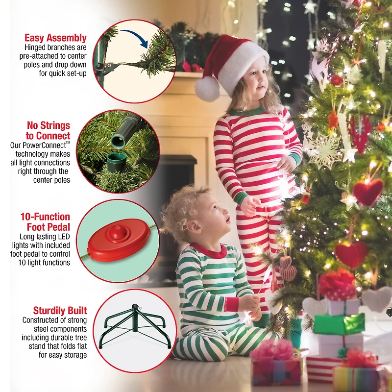 9 ft. Pre-Lit Feel Real® Newberry® Spruce Hinged Artificial Christmas Tree, Dual Color® LED Lights