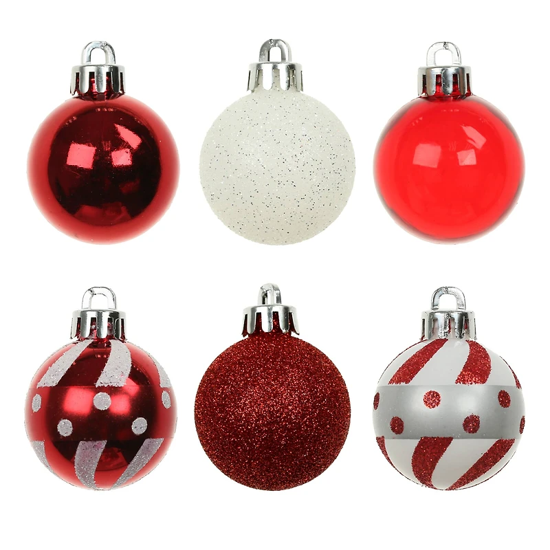 7 Pack 1.5" Red & White Polka Dot & Striped Shatterproof Ball Ornaments by Ashland®