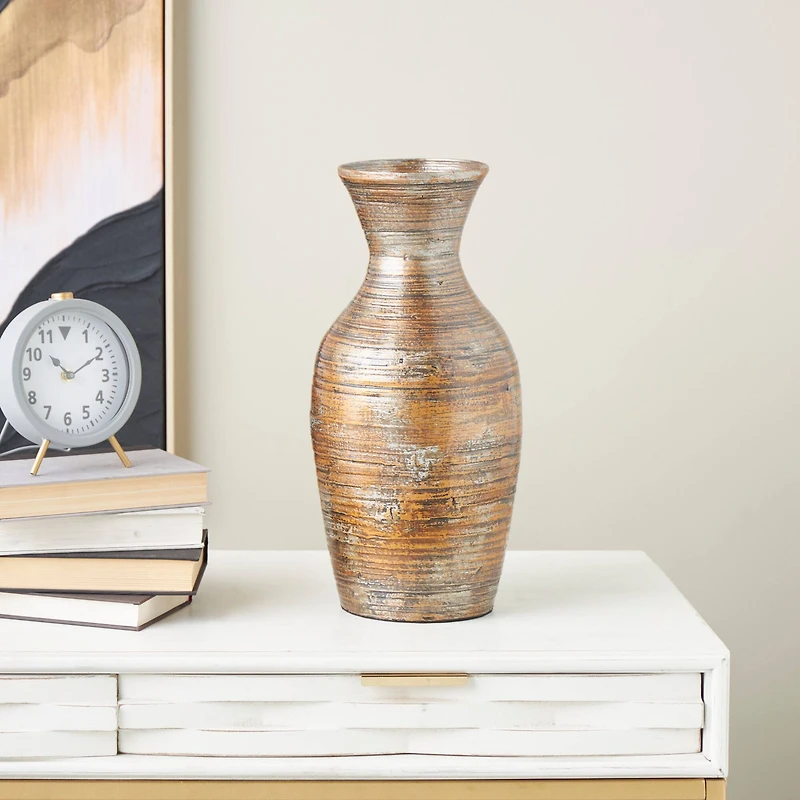 Brown Bamboo Wood Antique Inspired Vase