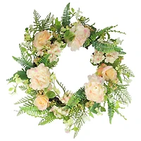 24" Pink & Green Rose & Peony Floral Artificial Spring Wreath