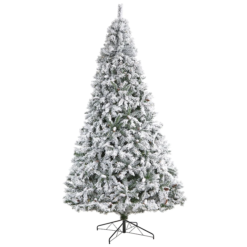 10ft. Pre-Lit Flocked White River Mountain Pine Artificial Christmas Tree, Clear LED Lights