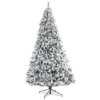 10ft. Pre-Lit Flocked White River Mountain Pine Artificial Christmas Tree, Clear LED Lights