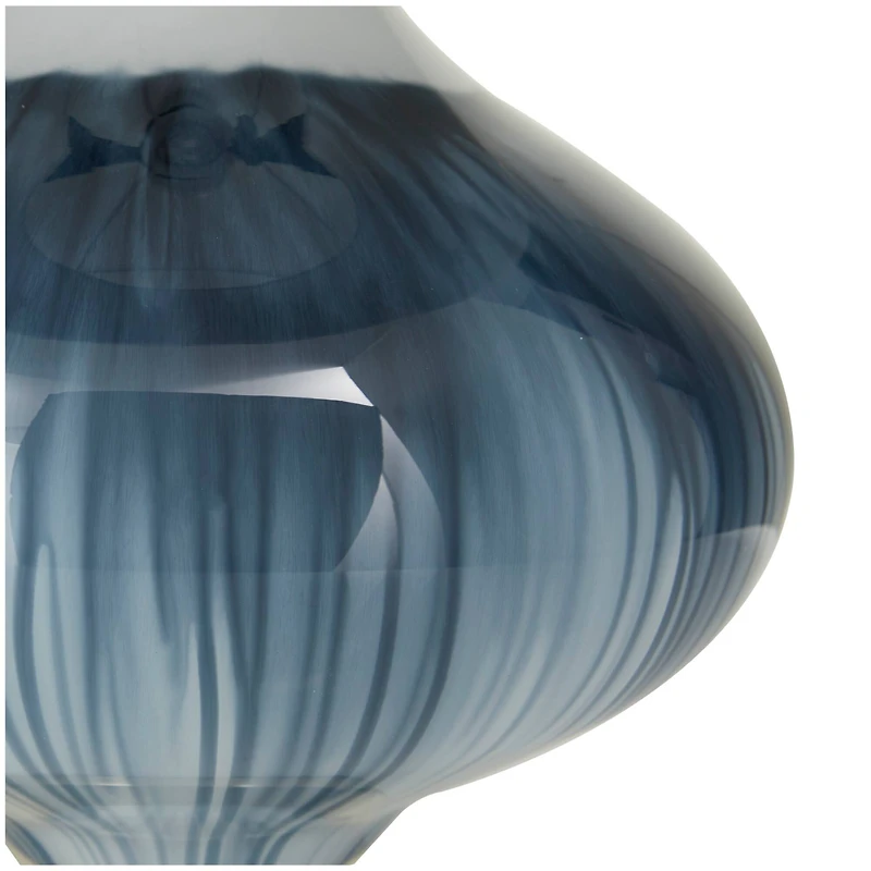 Blue Glass Gourd Style Base Table Lamp with Drum Shade 14" x 14" x 24"