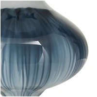 Blue Glass Gourd Style Base Table Lamp with Drum Shade 14" x 14" x 24"