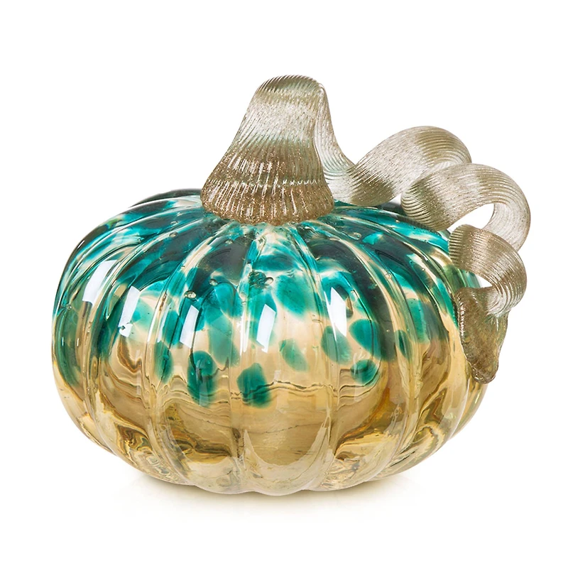 Glitzhome® Small Glitter Glass Pumpkin, Blue & Gold