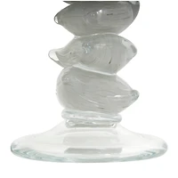Clear Glass Stacked Stone Candle Holder Set