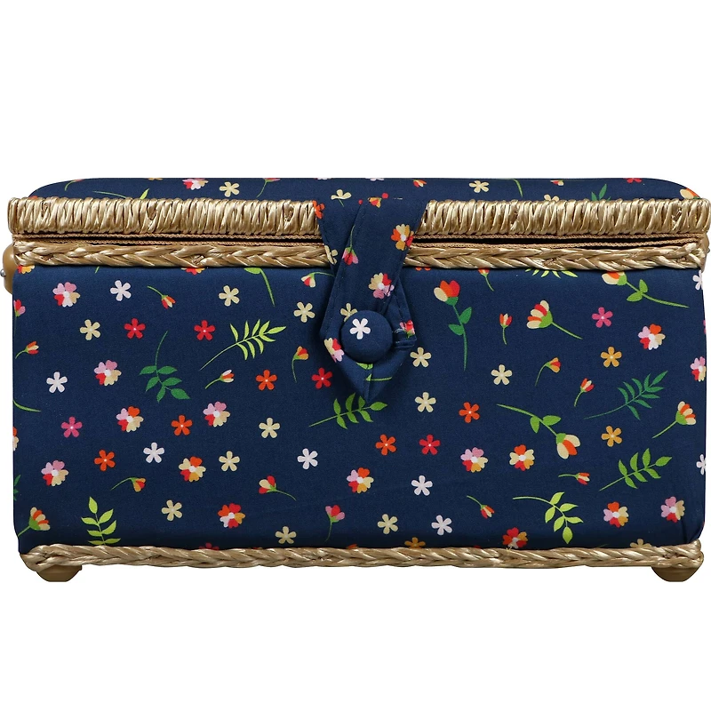 SINGER® Ditsy Floral Print Large Sewing Basket with Matching Zipper Pouch
