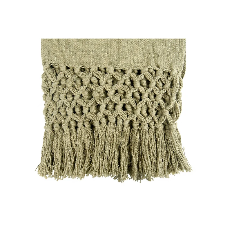 Hello Honey® Olive Woven Cotton Throw Blanket with Crochet & Fringe