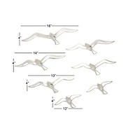 Set of 7 Silver Aluminum Coastal Birds Wall Decor, 16" x 4"