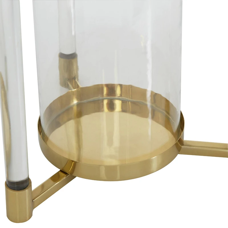 The Novogratz Gold Stainless Steel Contemporary Lantern, 23" x 11" x 11"