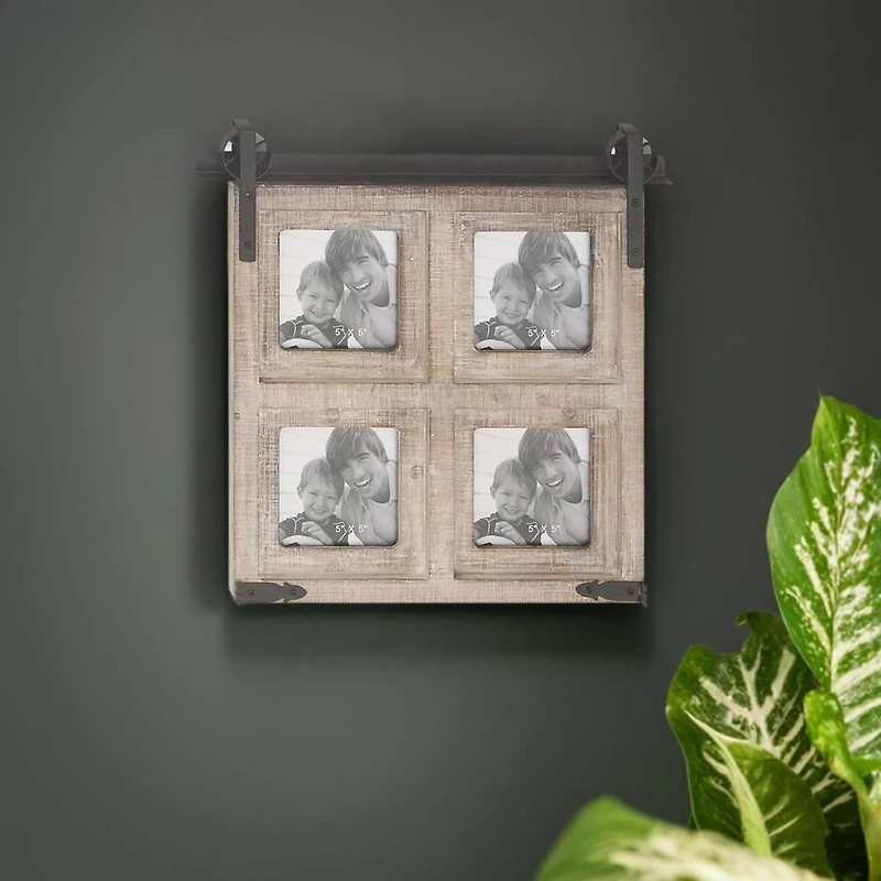 4 Opening Brown 5" x 5" Wood Farmhouse Frame